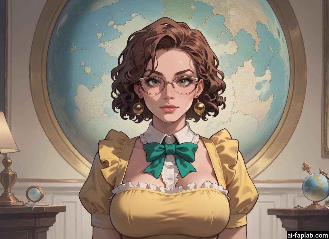 1girl, jewelry, solo, glasses, earrings, brown hair · Yamete.gg