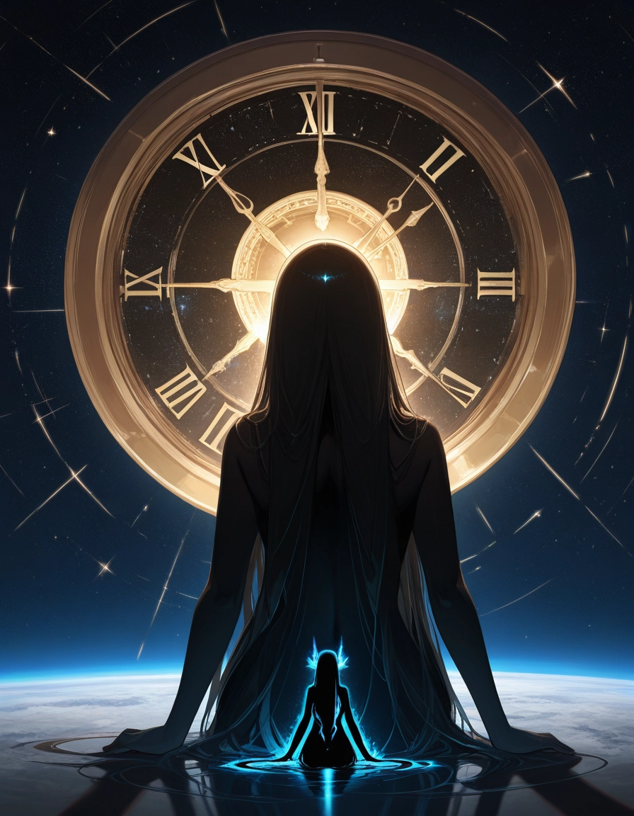 long hair, very long hair, clock, from behind, star (sky), 1girl · Yamete.gg