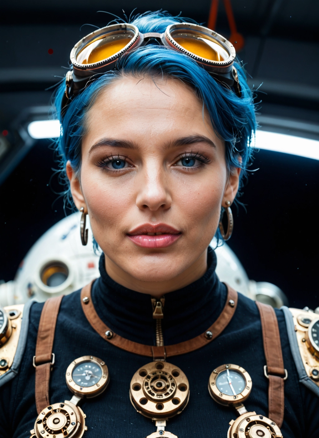 1girl, solo, jewelry, goggles, earrings, blue eyes · Yamete.gg