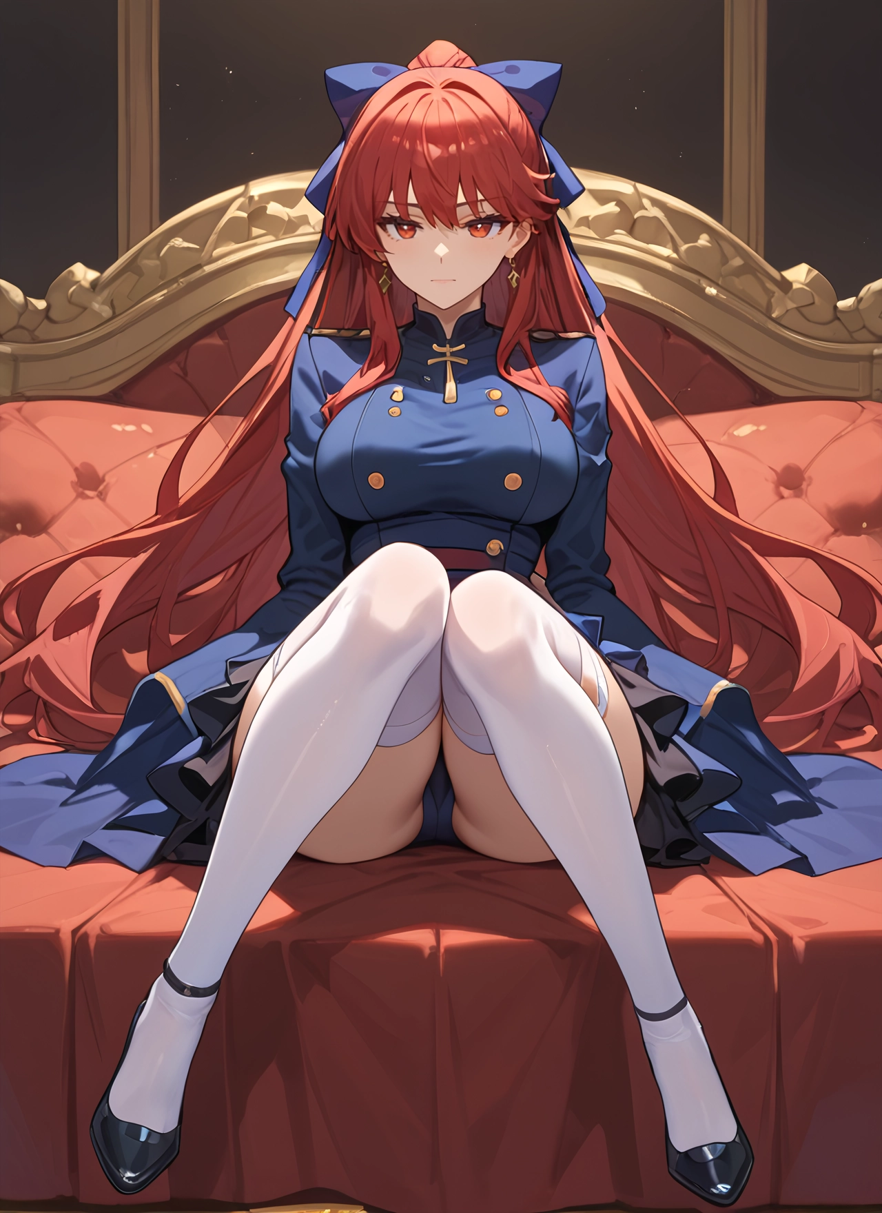 1girl, thighhighs, long hair, breasts, solo, white legwear · Yamete.gg