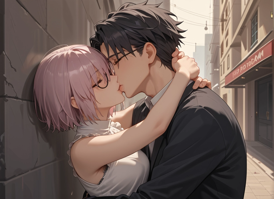 1girl, 1boy, kiss, hetero, closed eyes, glasses · Yamete.gg