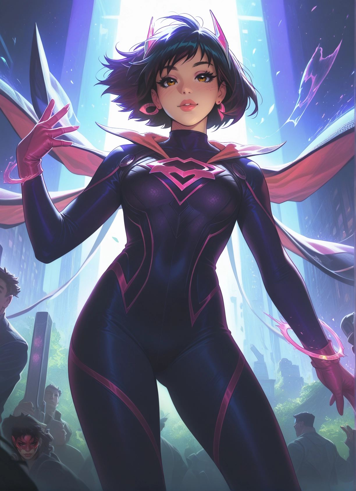 bodysuit, 1girl, short hair, jewelry, solo focus, breasts · Yamete.gg