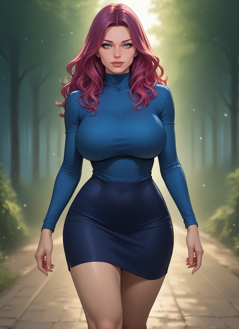 1girl, breasts, blue eyes, skirt, large breasts, solo · Yamete.gg