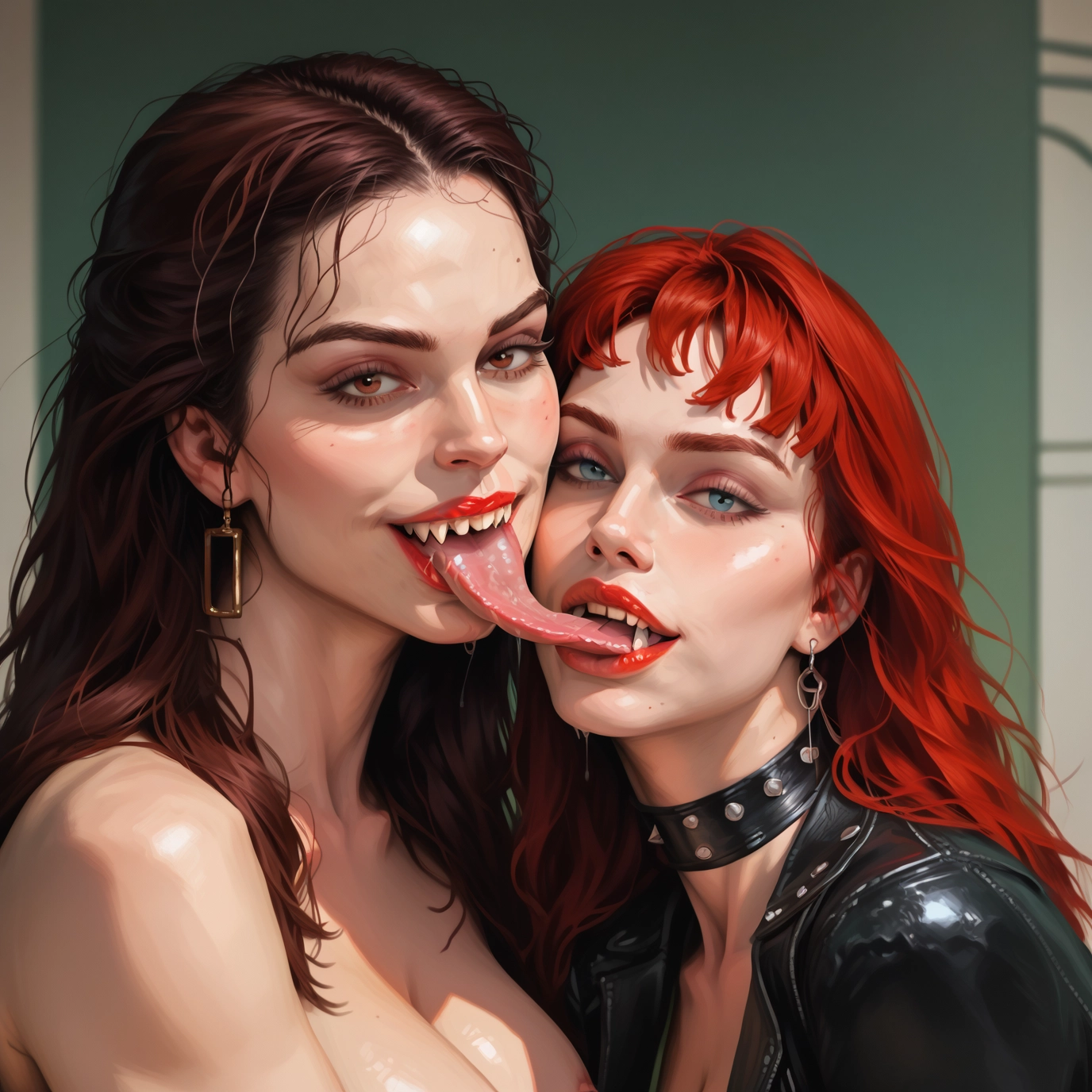 multiple girls, 2girls, tongue, breasts, jewelry, earrings · Yamete.gg