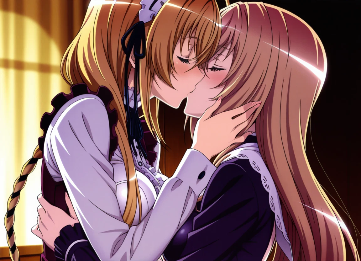 kiss, multiple girls, 2girls, closed eyes, long hair, braid · Yamete.gg
