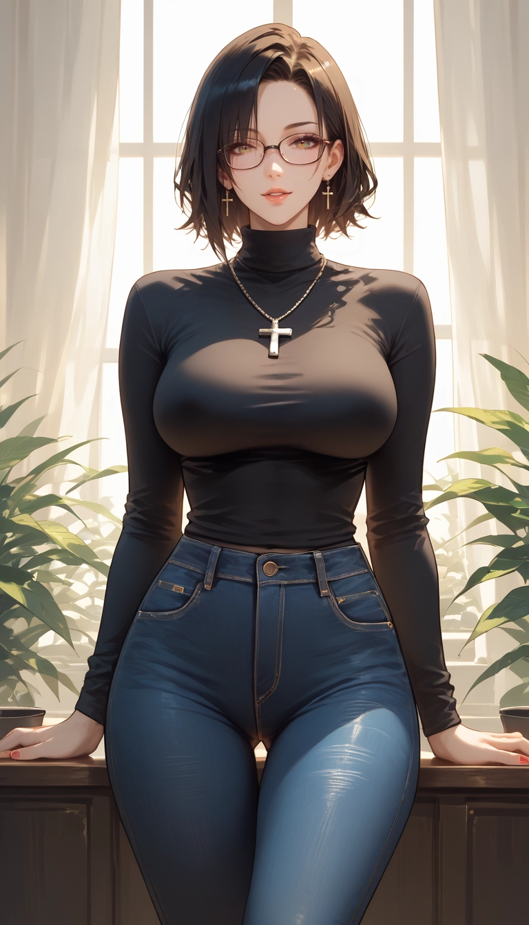 denim, jeans, 1girl, jewelry, solo, pants · Yamete.gg