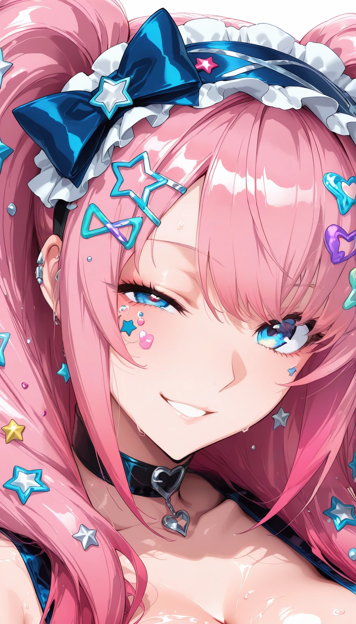 1girl, solo, pink hair, star (symbol), hair ornament, smile · Yamete.gg