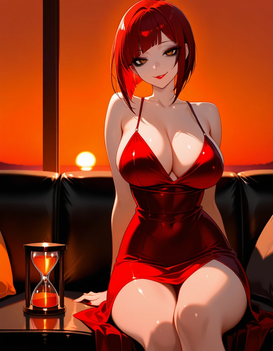 1girl, breasts, dress, red dress, red hair, solo · Yamete.gg