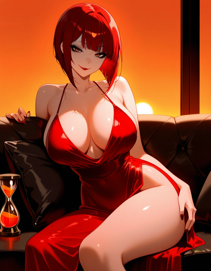 1girl, breasts, dress, red dress, red hair, solo · Yamete.gg