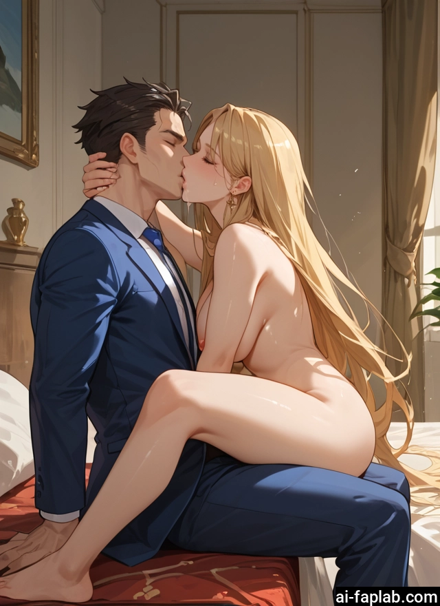 1girl, 1boy, long hair, breasts, nude, kiss · Yamete.gg