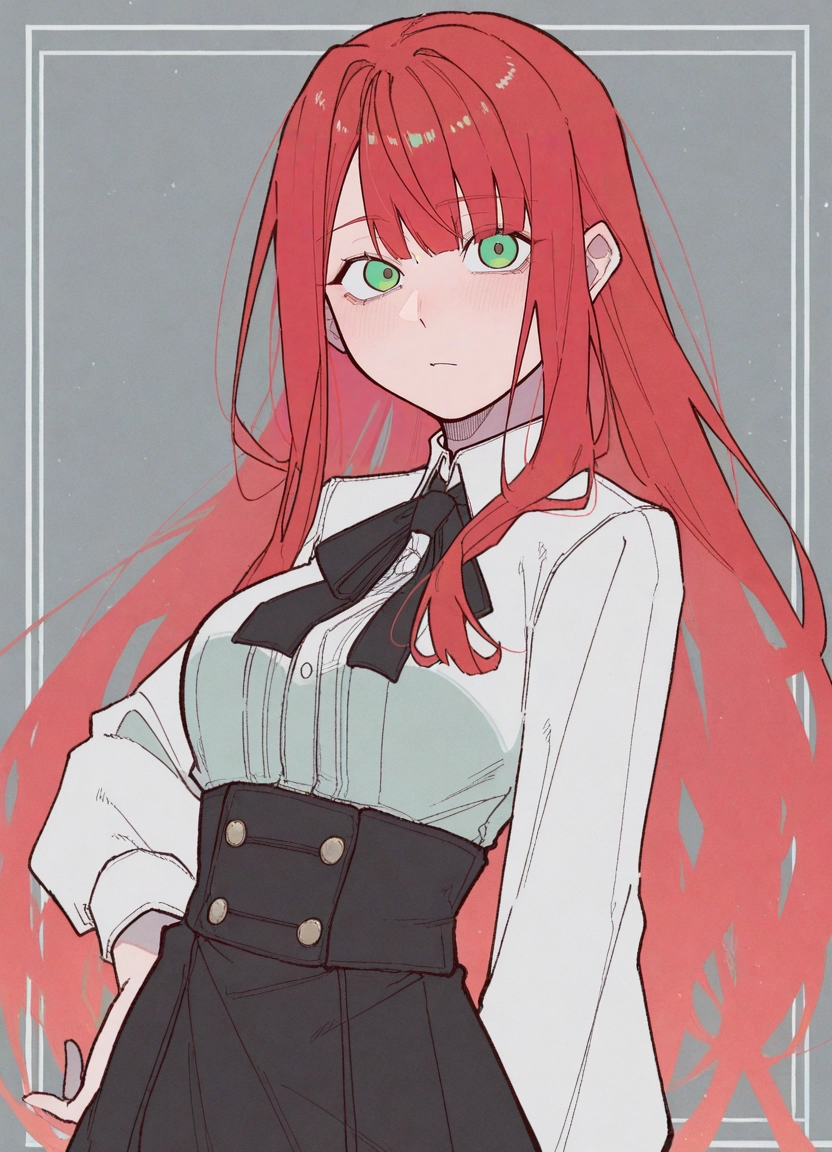 1girl, solo, long hair, green eyes, skirt, shirt · Yamete.gg