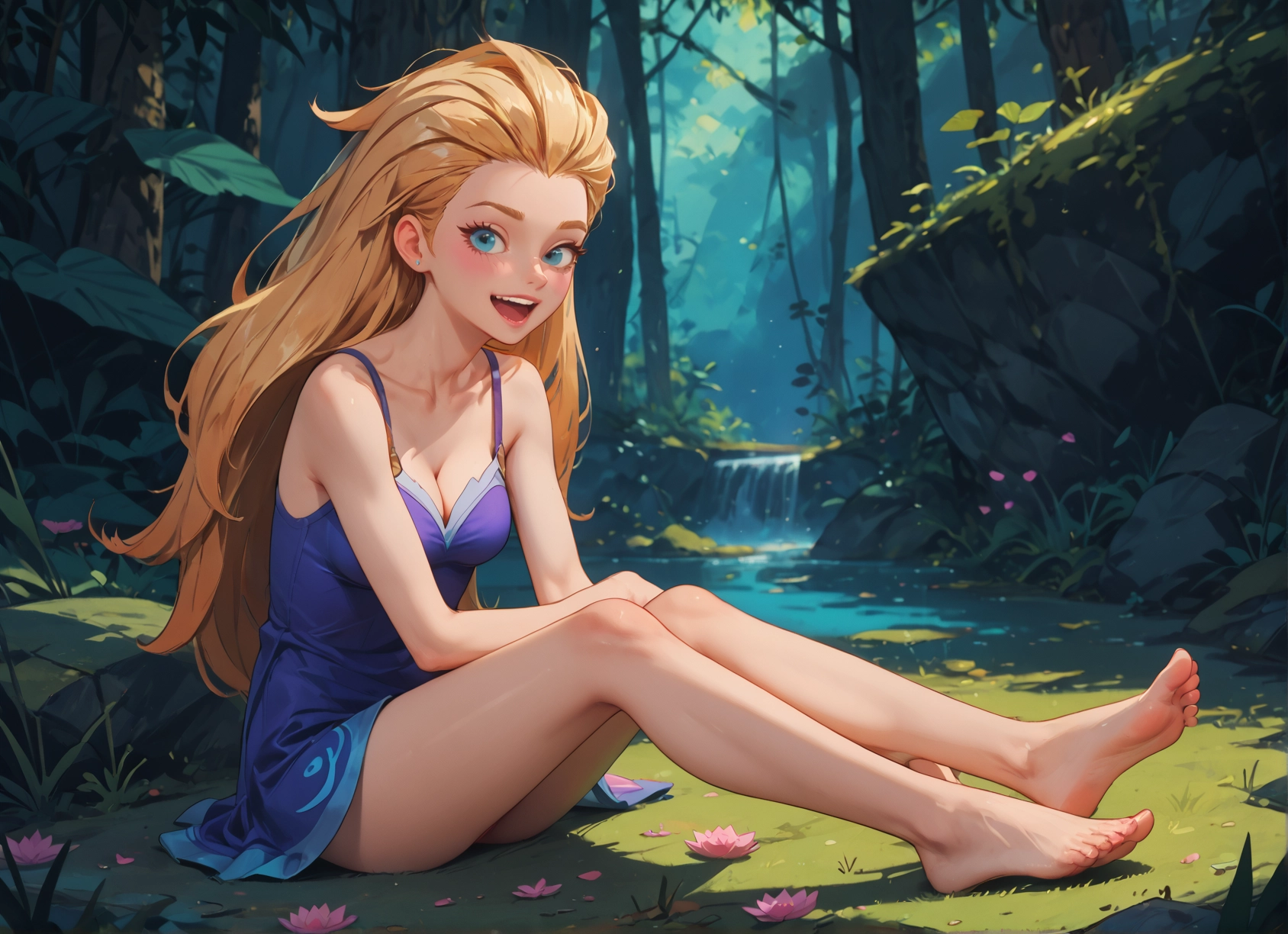 1girl, barefoot, long hair, breasts, blonde hair, feet · Yamete.gg