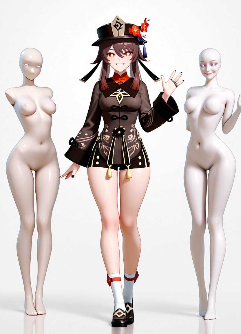 1girl, hu tao (genshin impact), hat, symbol-shaped pupils, smile, breasts · Yamete.gg