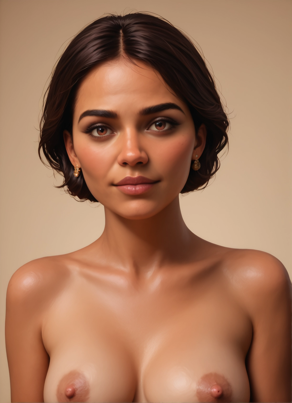 1girl, solo, nipples, breasts, jewelry, earrings