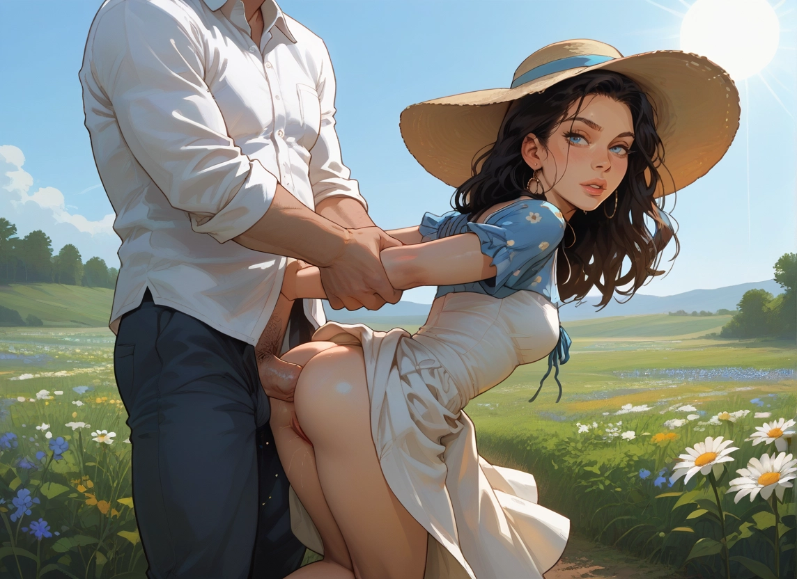 1girl, outdoors, 1boy, penis, sex, hat · Yamete.gg