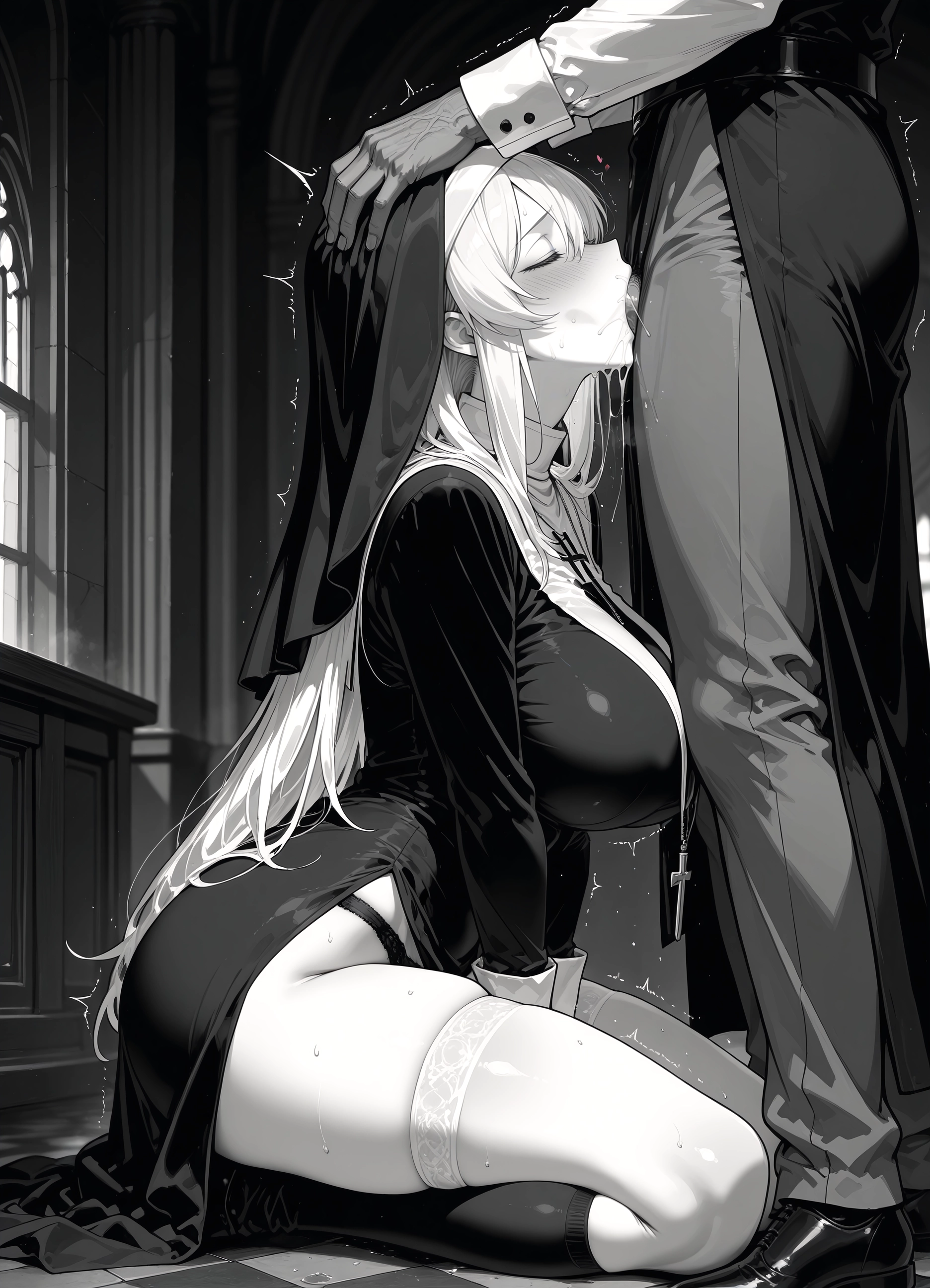 1girl, breasts, 1boy, oral, hetero, fellatio · Yamete.gg
