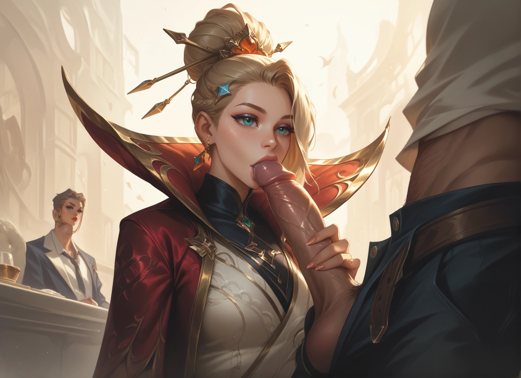 1girl, penis, uncensored, hetero, fellatio, blonde hair · Yamete.gg