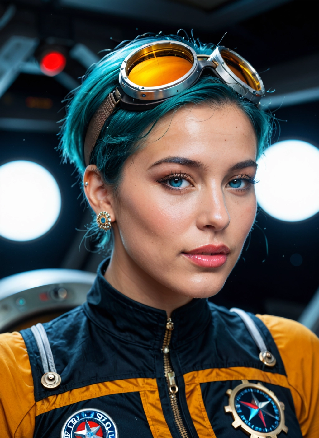 1girl, solo, goggles, jewelry, goggles on head, earrings · Yamete.gg