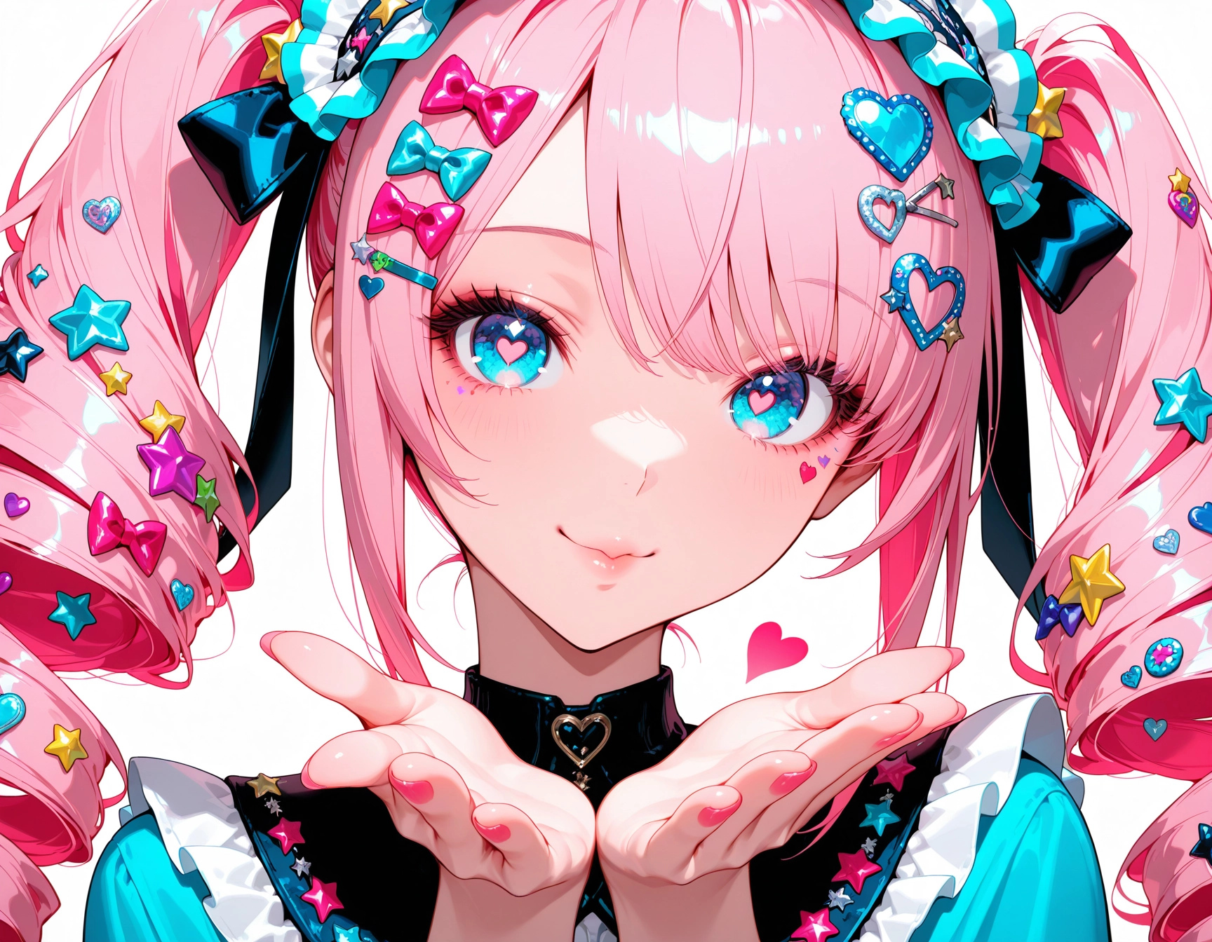 1girl, heart, solo, pink hair, twintails, hair ornament · Yamete.gg