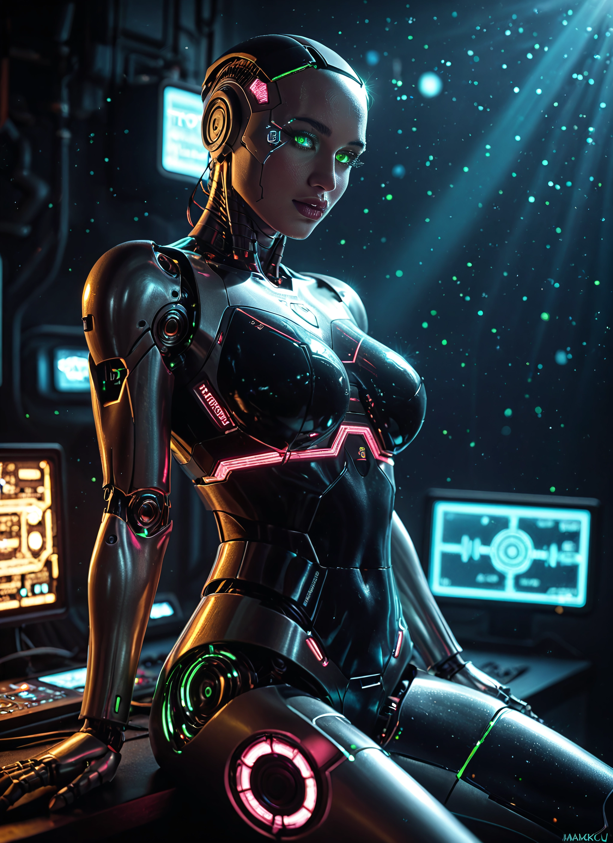 1girl, solo, green eyes, breasts, sitting, looking at viewer · Yamete.gg