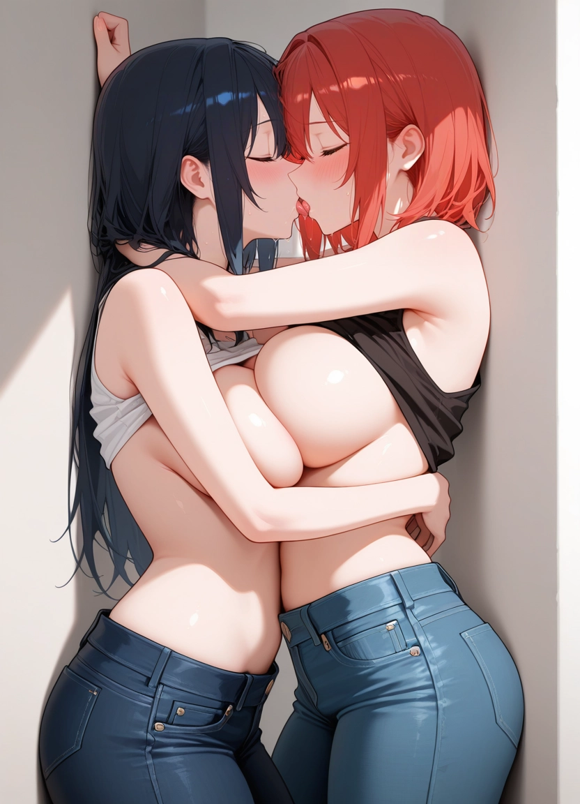 breasts, multiple girls, 2girls, yuri, kiss, closed eyes · Yamete.gg
