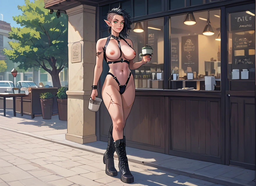 1girl, breasts, pointy ears, nipples, boots, elf · Yamete.gg