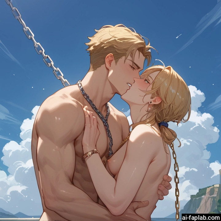 yaoi, blonde hair, 1boy, jewelry, chain, nipples · Yamete.gg