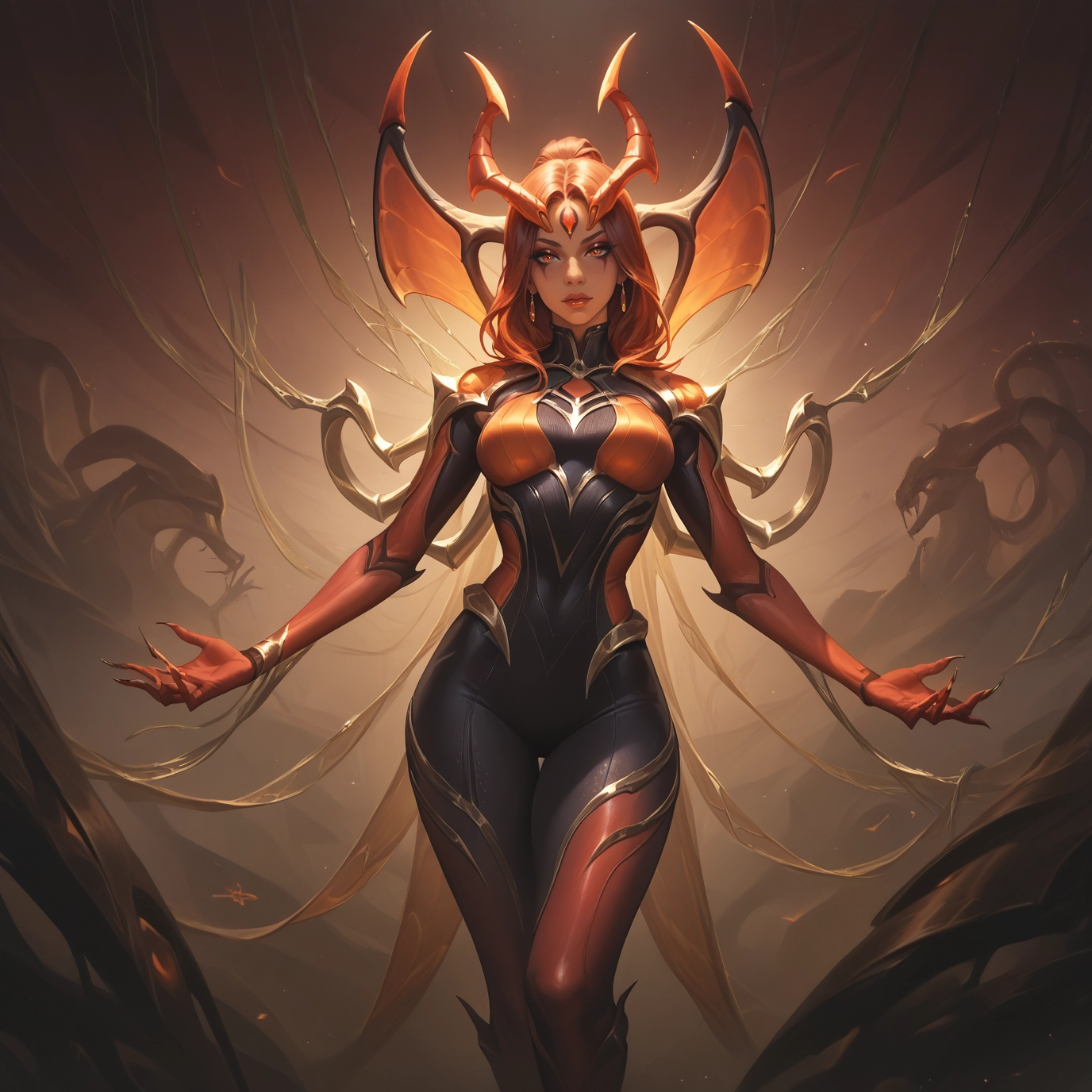 1girl, horns, wings, jewelry, solo, breasts · Yamete.gg
