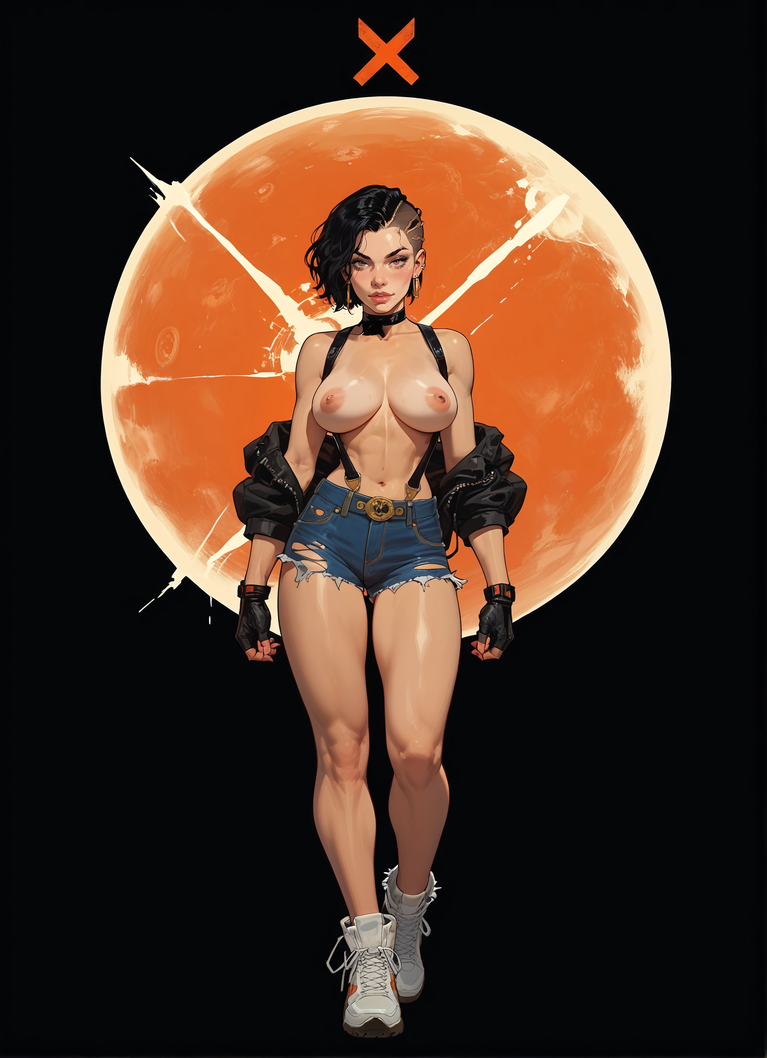 1girl, breasts, nipples, solo, gloves, shorts · Yamete.gg