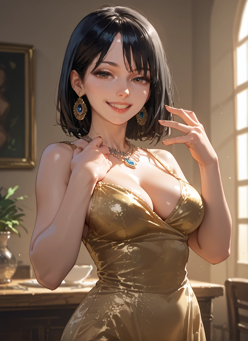 1girl, breasts, jewelry, earrings, dress, solo · Yamete.gg