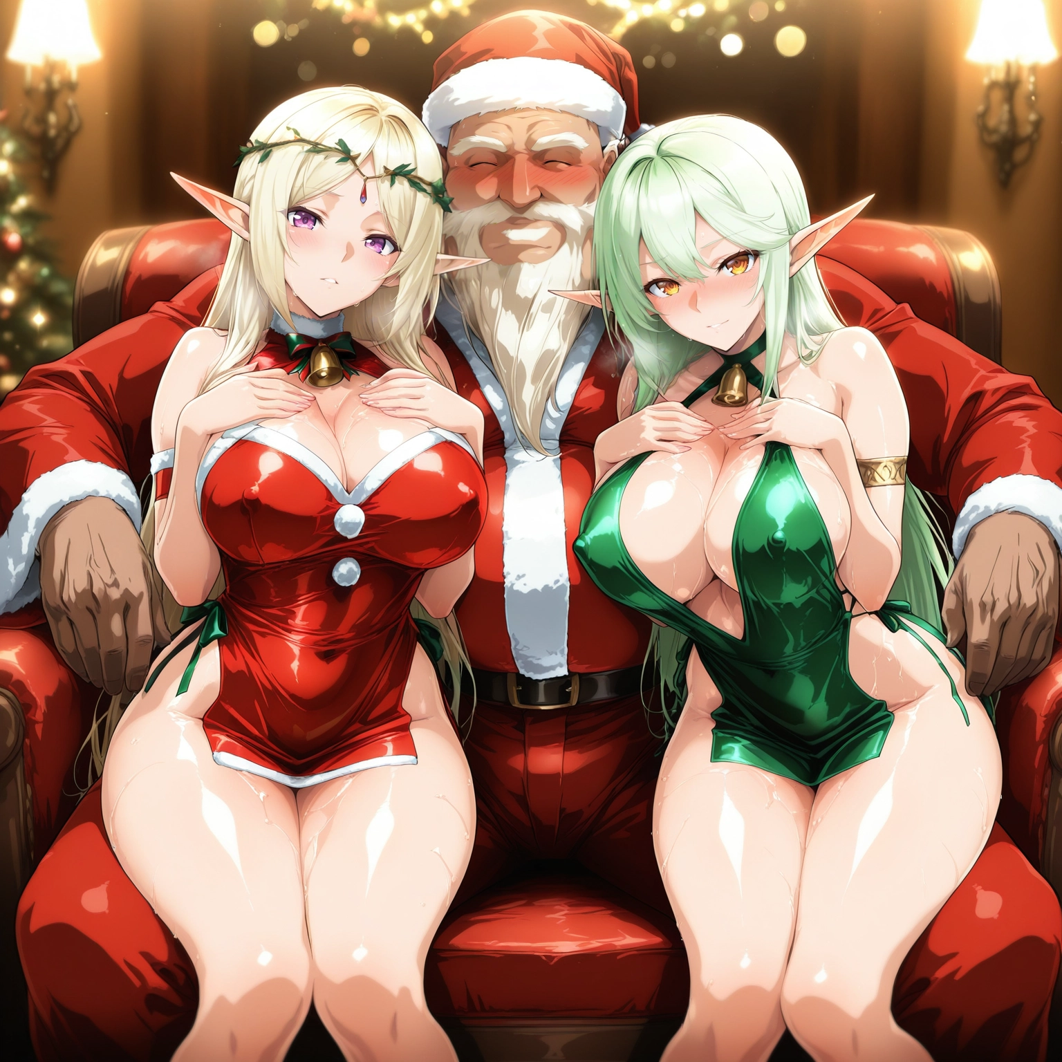 breasts, multiple girls, pointy ears, 2girls, blonde hair, elf · Yamete.gg