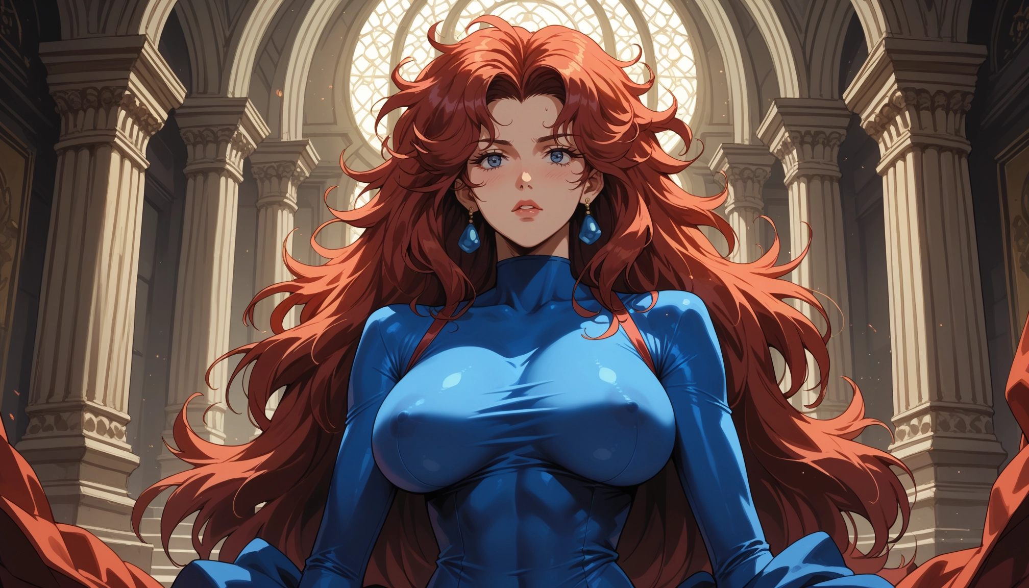 1girl, jewelry, breasts, earrings, covered nipples, long hair · Yamete.gg