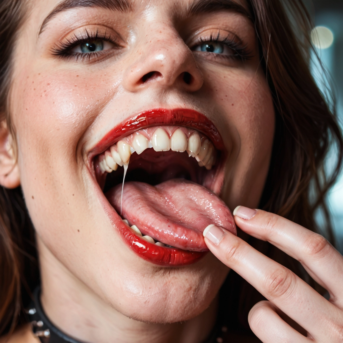 1girl, solo, tongue, tongue out, teeth, saliva · Yamete.gg