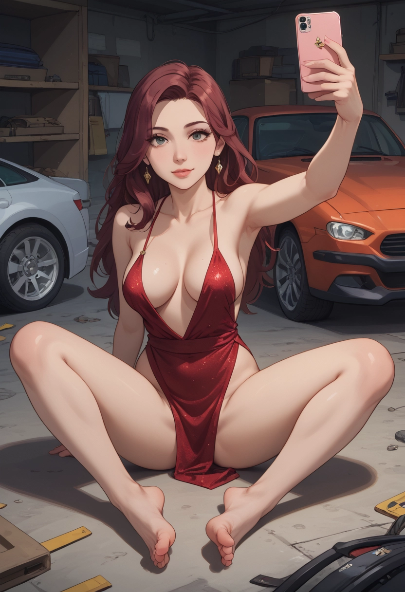 1girl, breasts, barefoot, phone, ground vehicle, motor vehicle · Yamete.gg