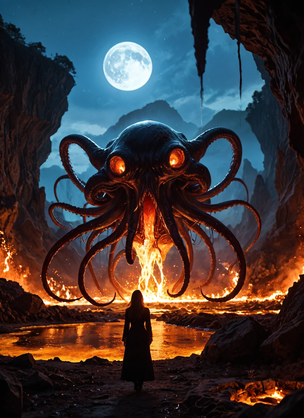 moon, tentacles, full moon, sky, night, molten rock · Yamete.gg