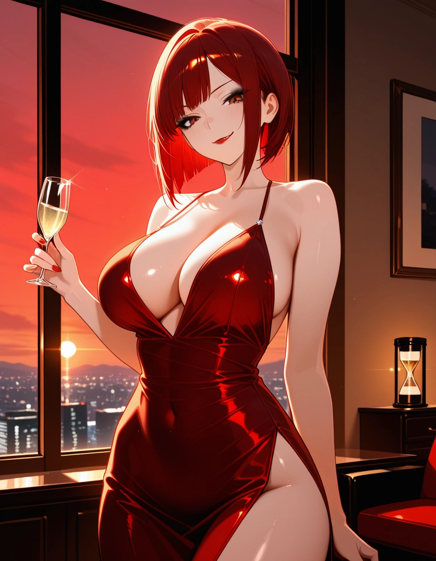 1girl, breasts, dress, large breasts, red hair, solo · Yamete.gg