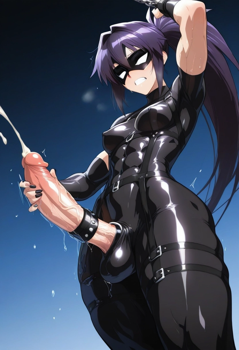 futanari, penis, solo, erection, clenched teeth, long hair · Yamete.gg