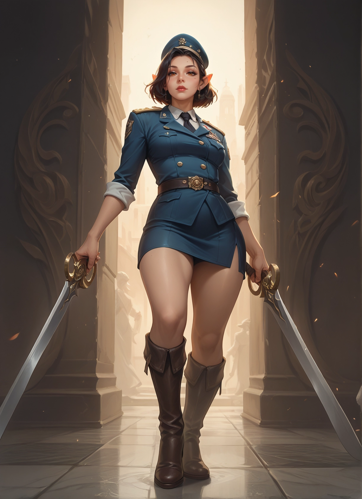 1girl, weapon, sword, boots, uniform, pointy ears · Yamete.gg
