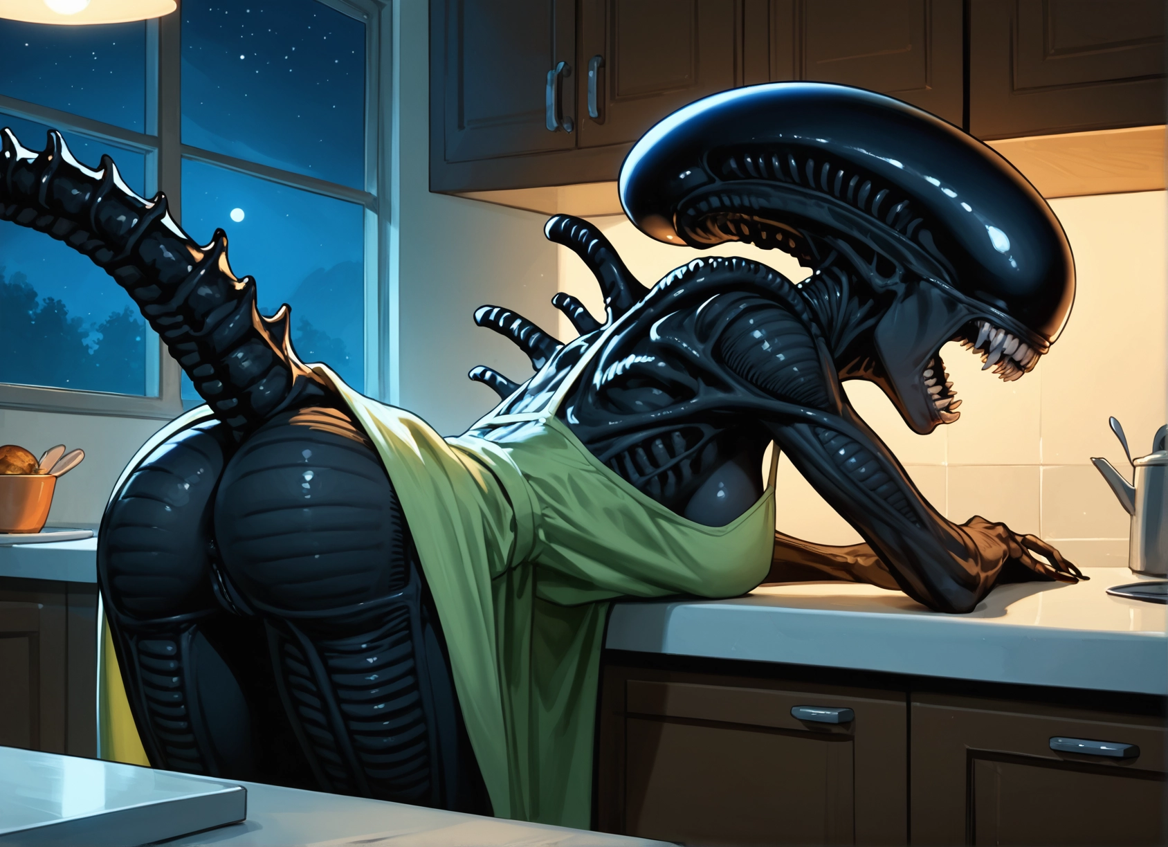 ass, 1girl, apron, breasts, tail, teeth · Yamete.gg