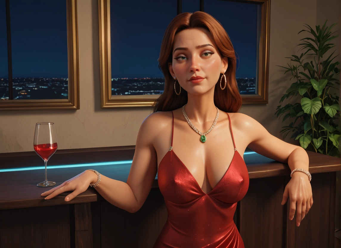 1girl, jewelry, breasts, solo, dress, drinking glass · Yamete.gg