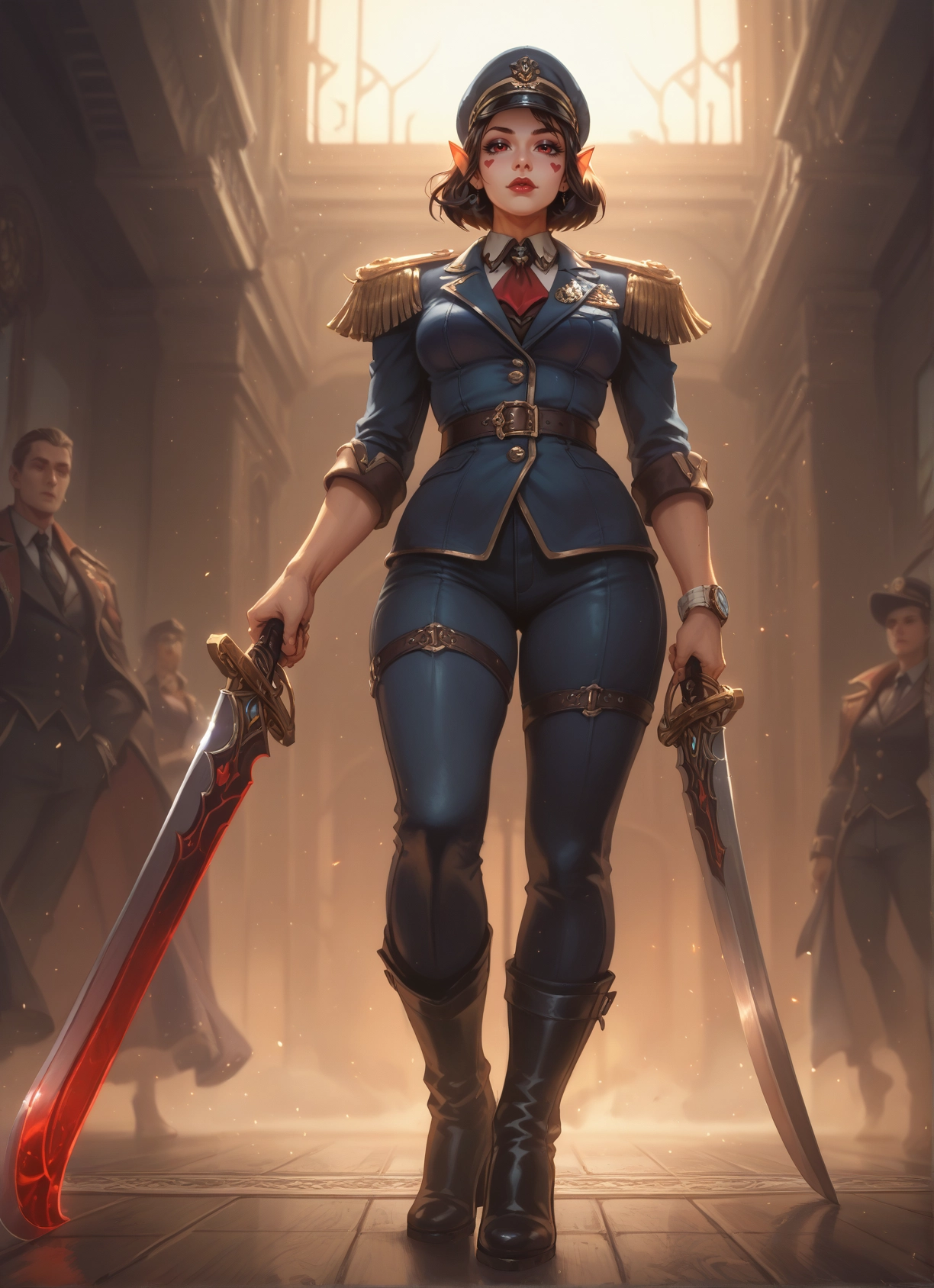weapon, sword, hat, boots, uniform, 1girl · Yamete.gg