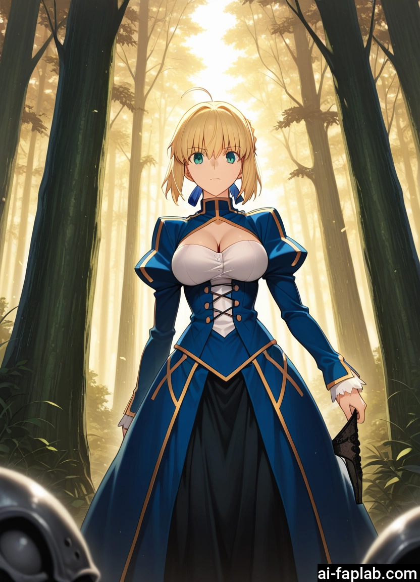 1girl, breasts, blonde hair, ahoge, solo, cleavage