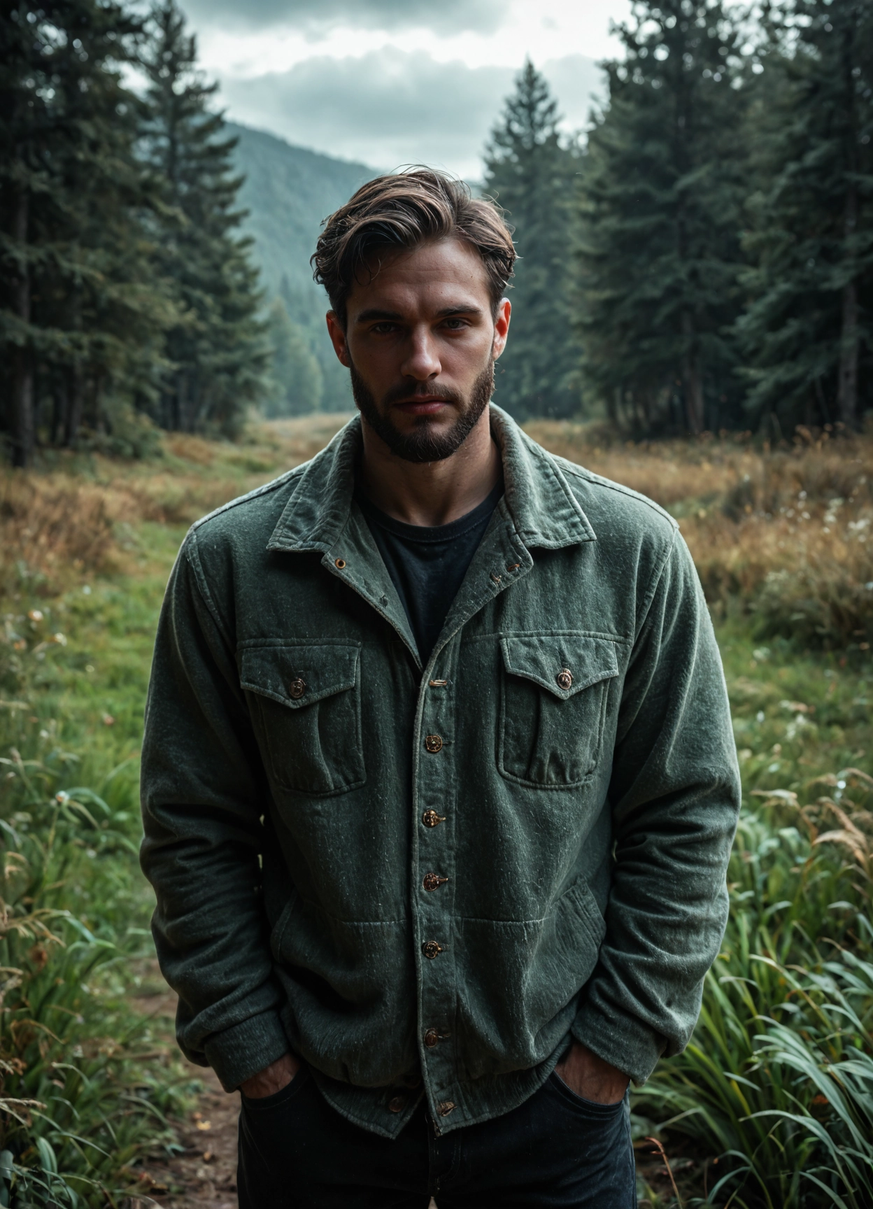 1boy, solo, male focus, facial hair, jacket, outdoors · Yamete.gg