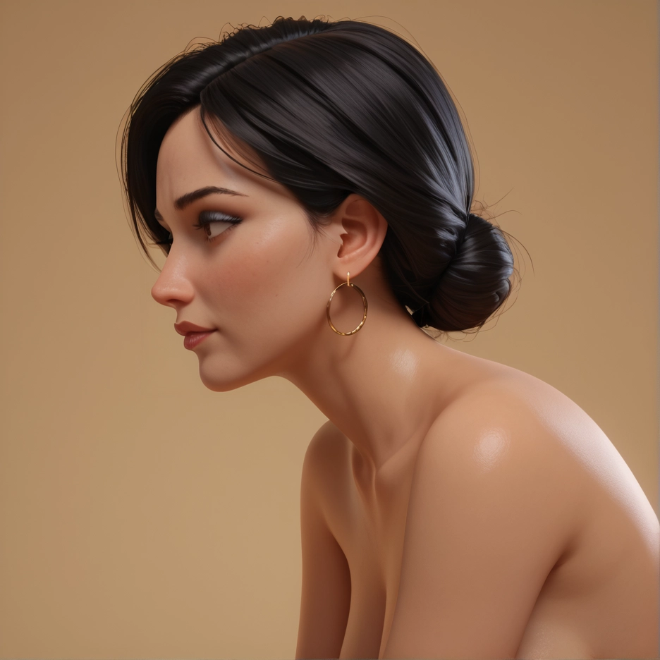 1girl, solo, earrings, jewelry, black hair, hair bun · Yamete.gg