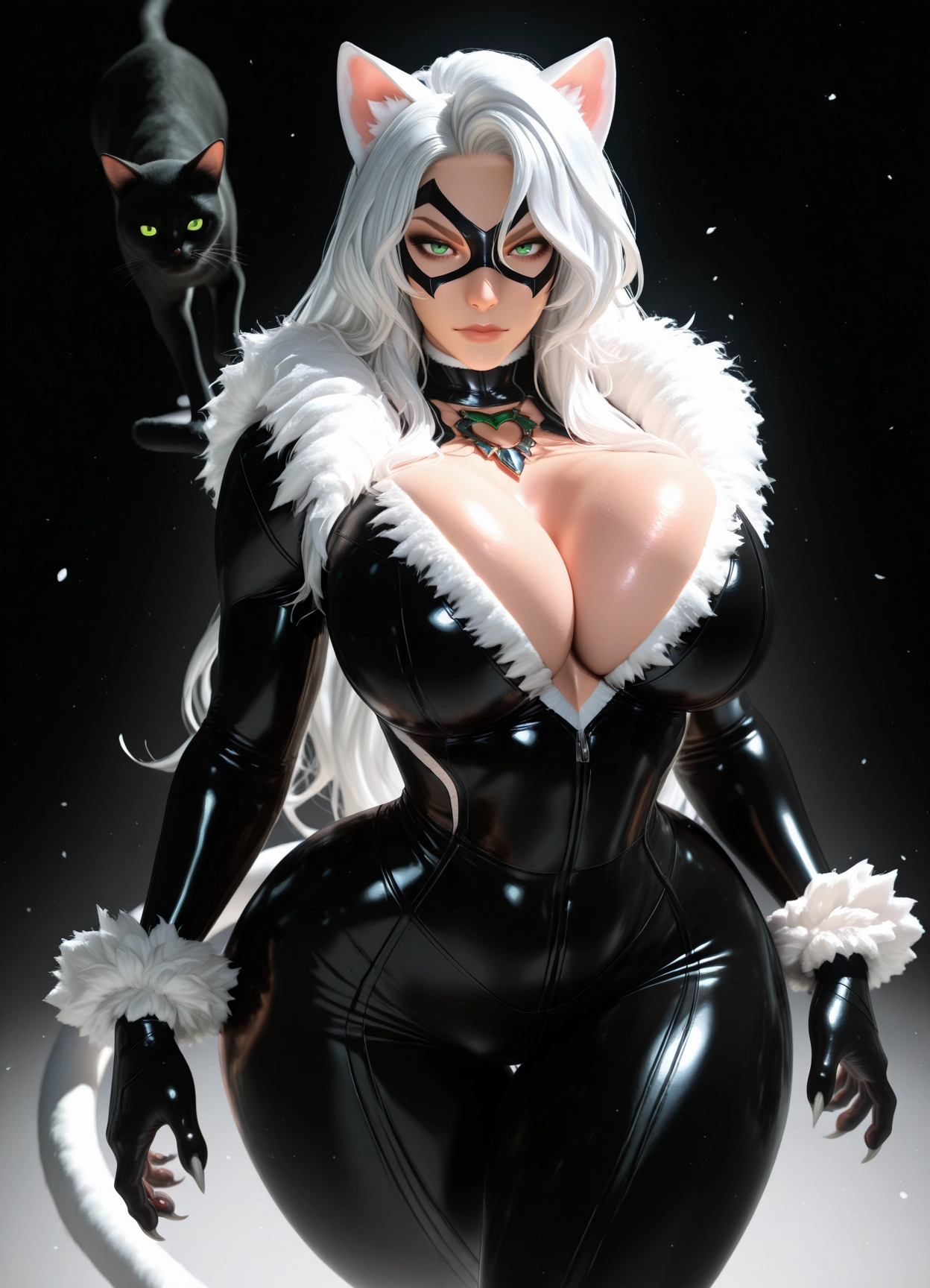 1girl, fur trim, animal ears, breasts, cat ears, mask · Yamete.gg