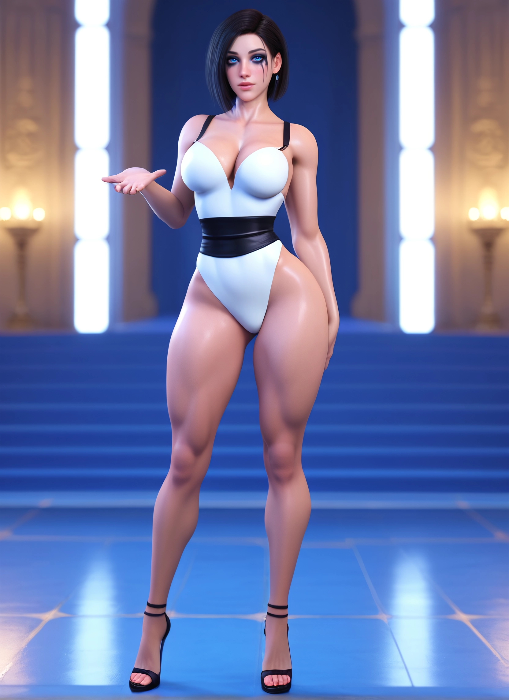 1girl, breasts, solo, blue eyes, black hair, leotard · Yamete.gg