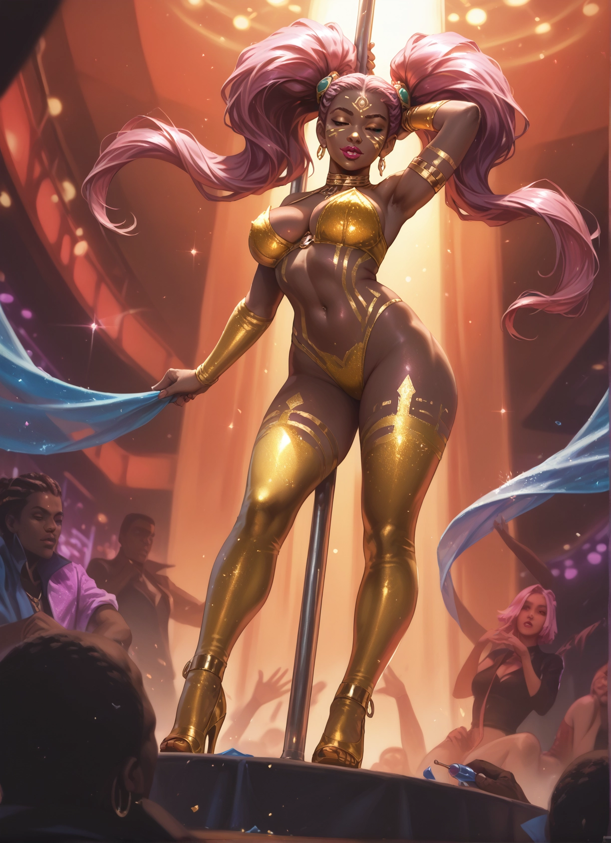 breasts, twintails, jewelry, high heels, earrings, multiple girls · Yamete.gg
