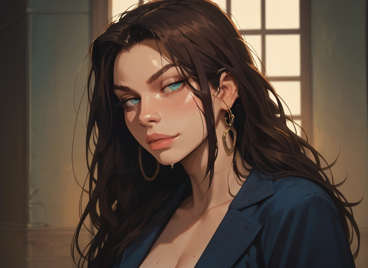 1girl, earrings, solo, jewelry, long hair, looking at viewer