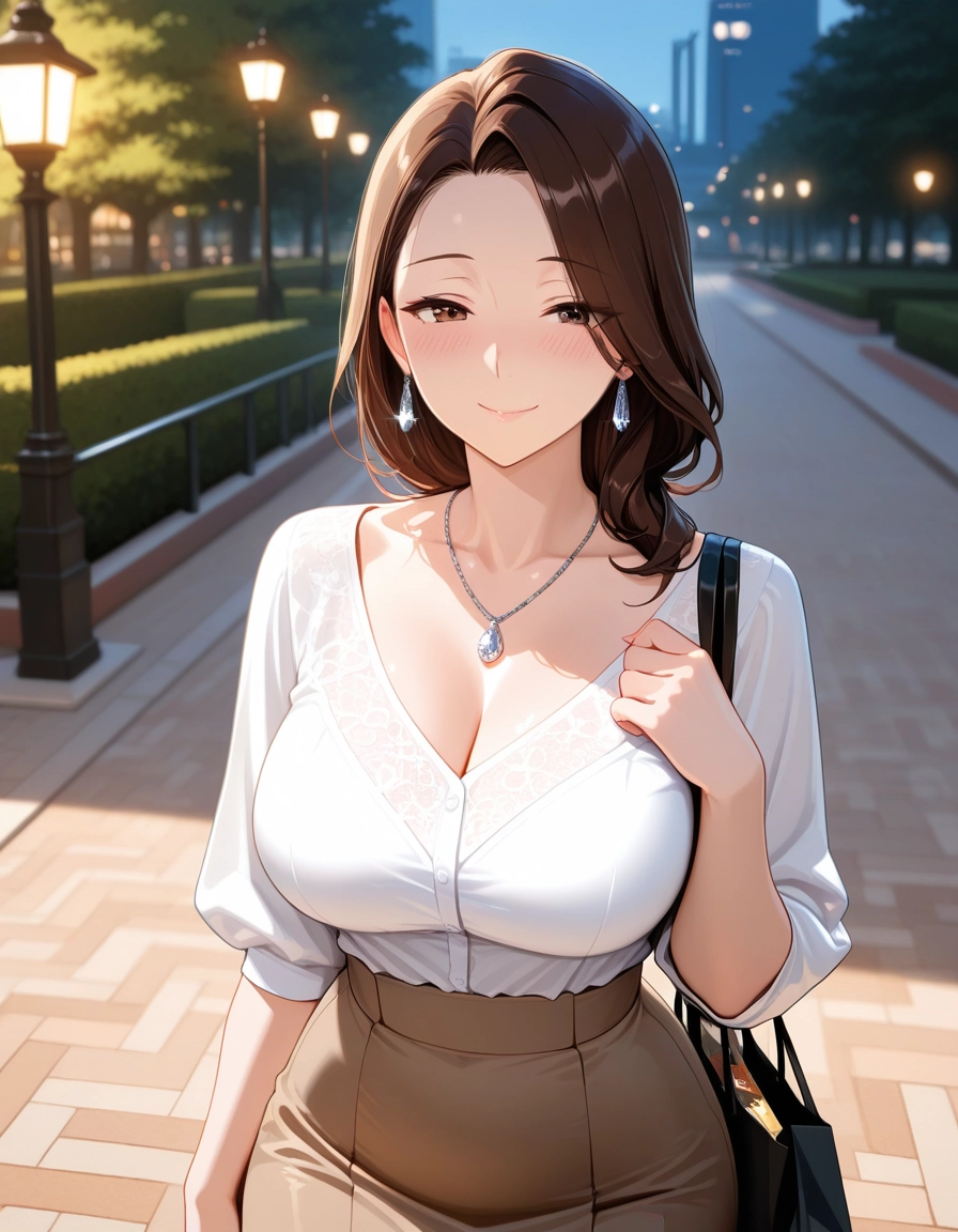 1girl, breasts, jewelry, large breasts, cleavage, outdoors · Yamete.gg