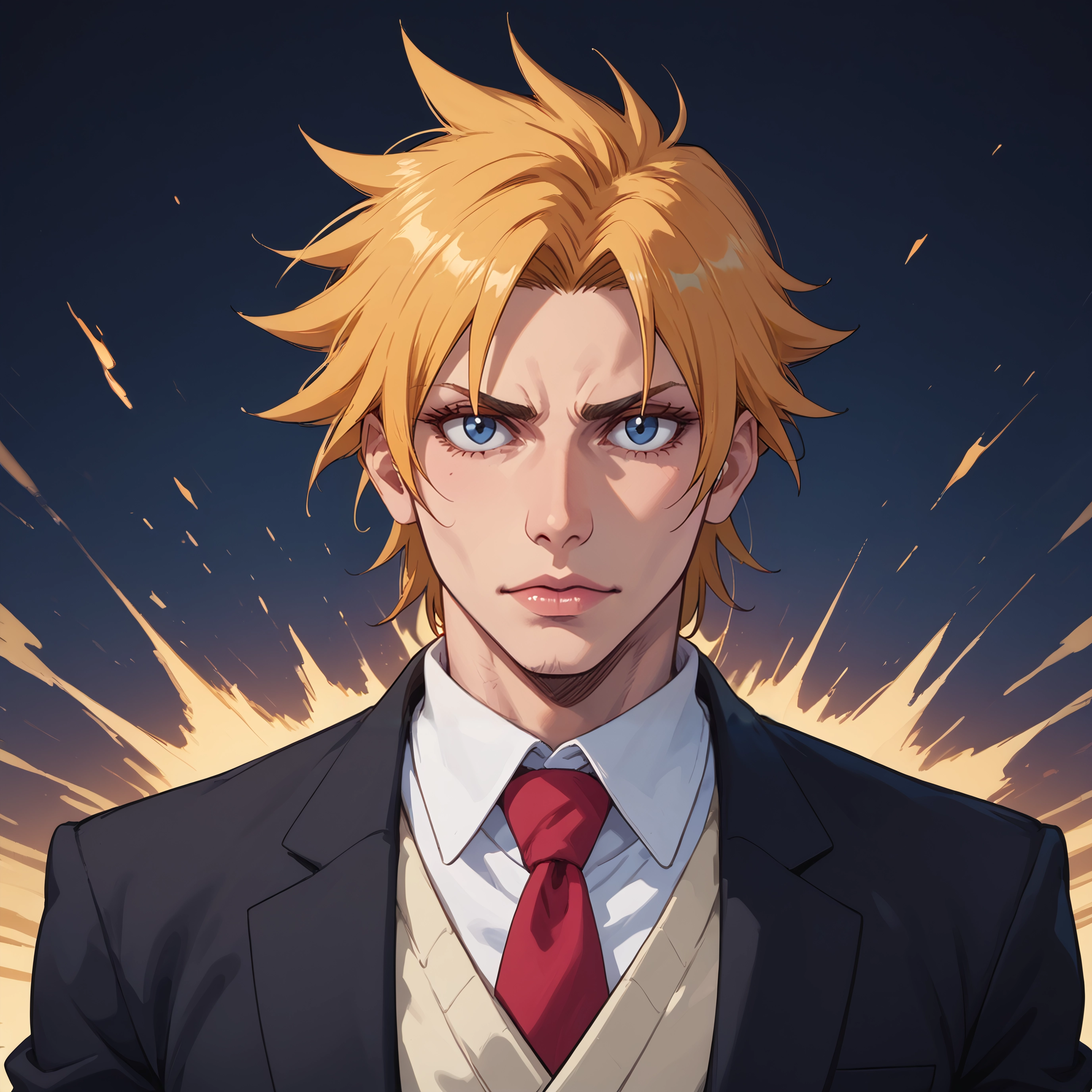 1boy, male focus, blue eyes, blonde hair, solo, necktie · Yamete.gg